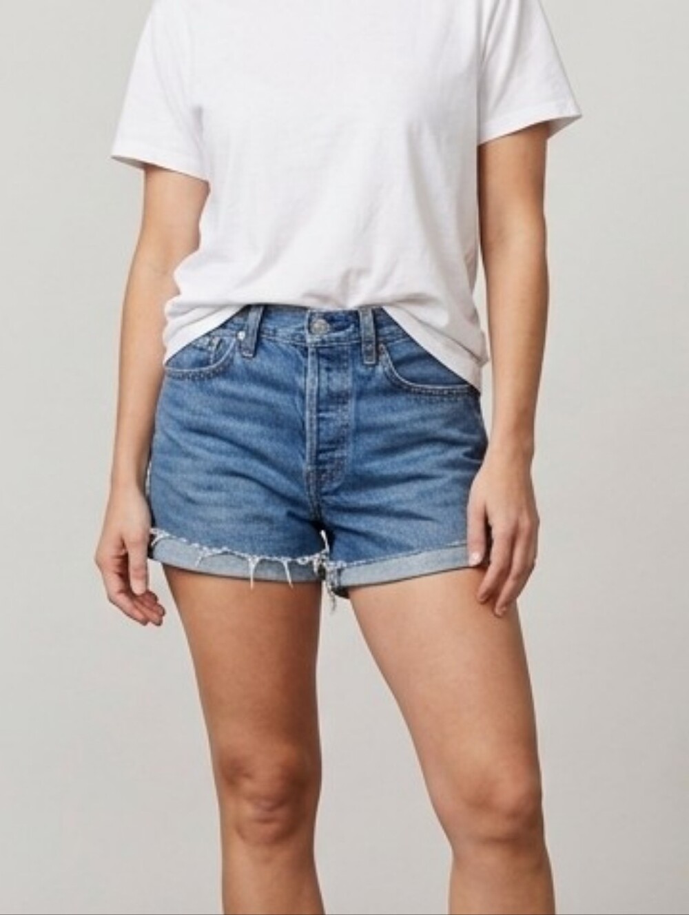 Madewell Mid-Rise Rolled Hem Blue Denim Shorts- The Brynn Long short (size 25)